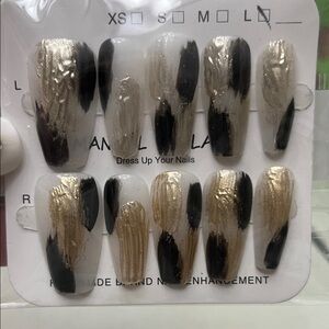 Gold and Black Press-On Nails